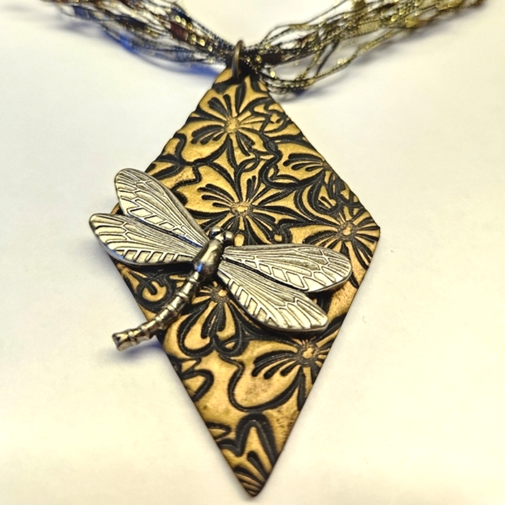 Handmade Polymer Clay Dragonfly Necklace - Picture 3 of 6